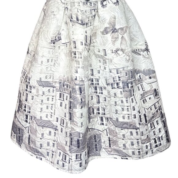 Surreal Butterfly City Print Fit & Flare Mini Dress Medium Jacquard Textured Art - Picture 5 of 16